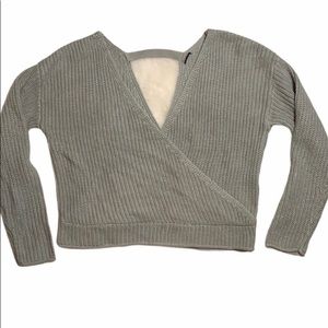 3/$30 Grey cross over cable knit sweater  crop